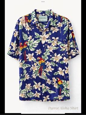 Halekulani Made in Hawaii Parrot Hawaiian Aloha Shirt Blue Orchid TropicalXL XXL